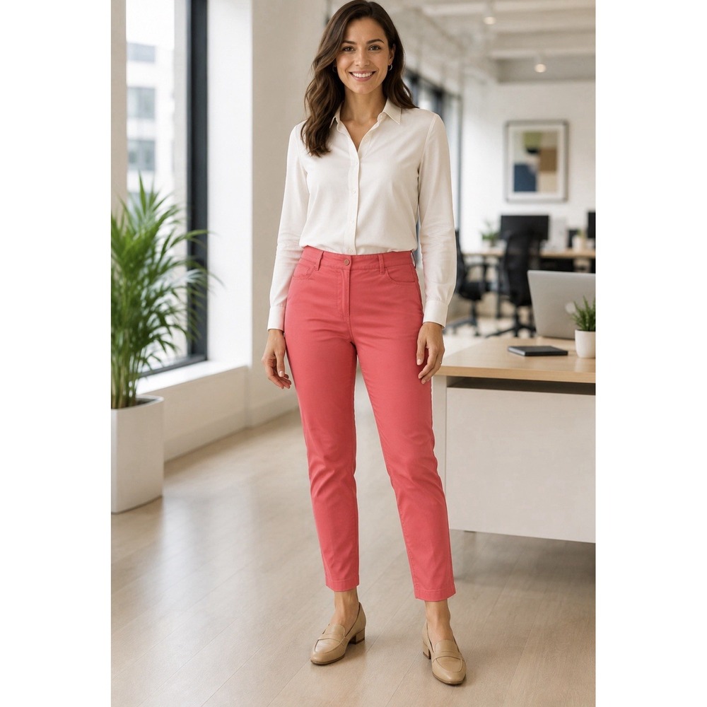 Talbots Women Pants Size 14 Pink Stretch Cotton Casual Straight Leg Trousers